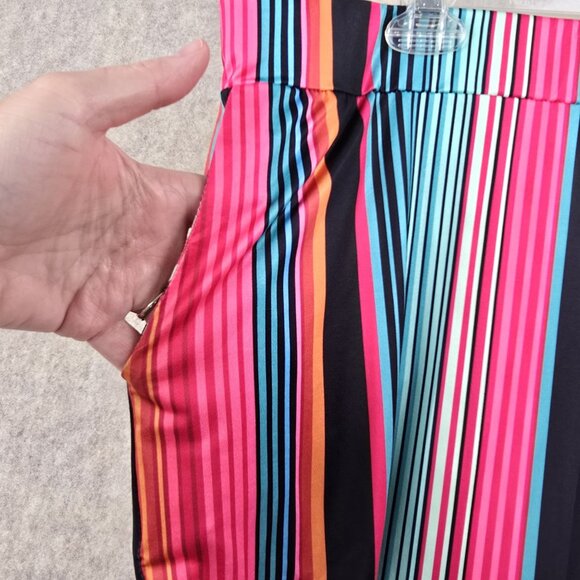 Rainbow Stripe Wide-Leg Pants Polyester/Spandex Multicolor Size 5XL High-Waist - Picture 3 of 6